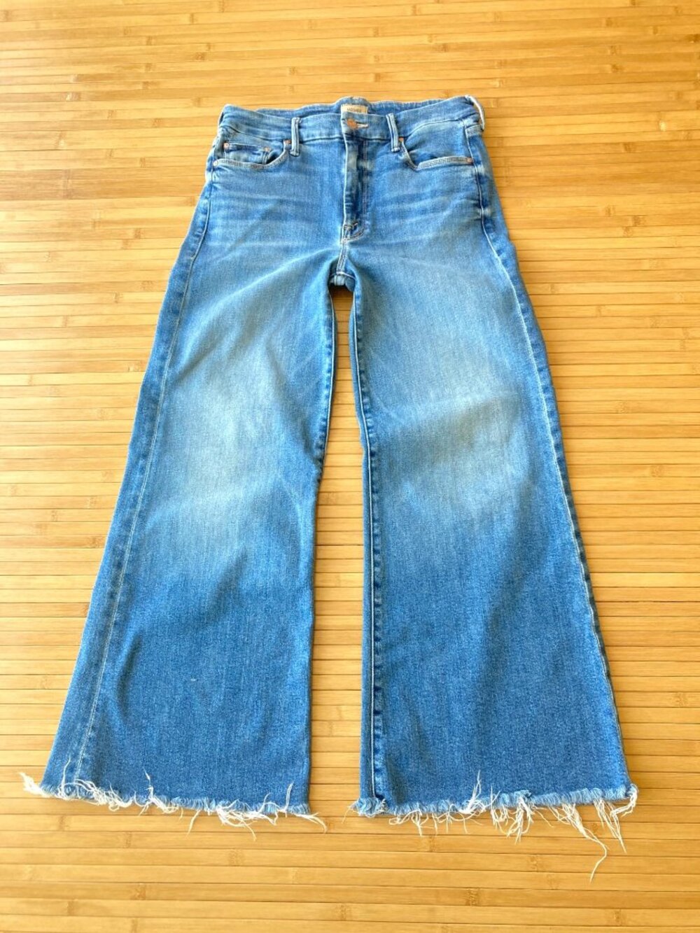 Mother The Roller Fray Wide Leg Jeans Raw Hem Stretch 29 Riding The Cliffside